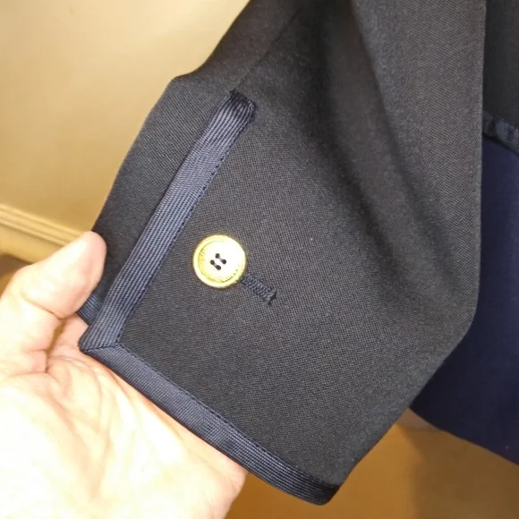 Vintage 1980's Saint Laurent Black Cropped Tuxedo Jacket & Navy Camisole Top - Picture 4 of 14